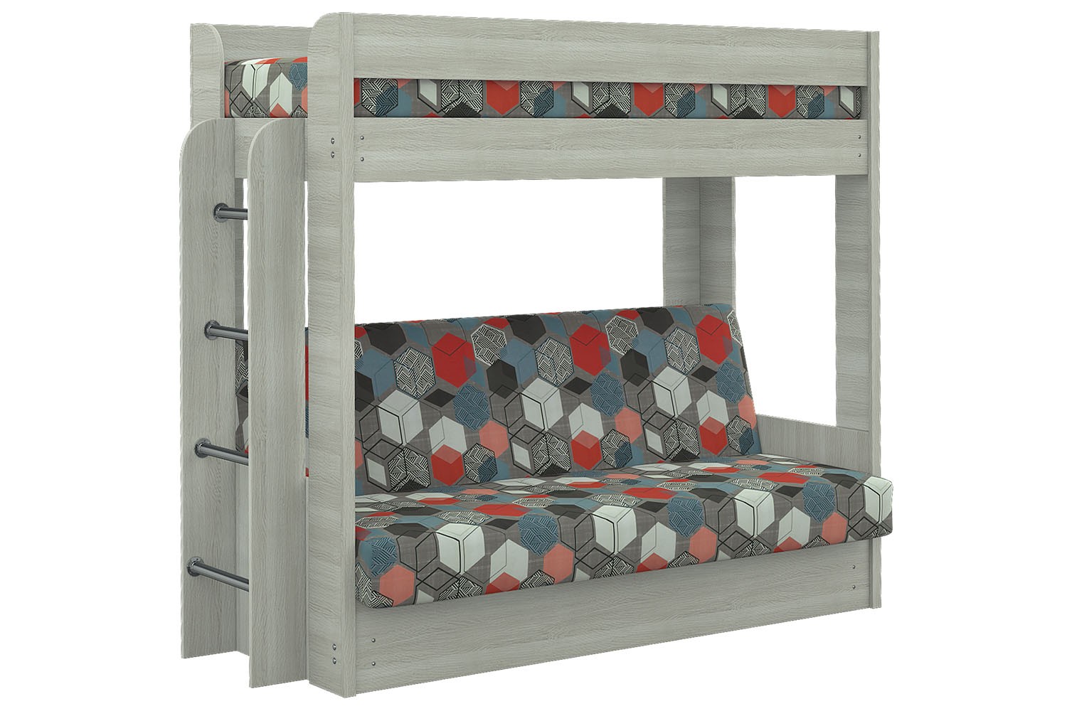 Диван-Кровать Двухъярусная Станислав с Матрасом Ясень Шимо Светлый/GEOMETRY SLATE Ш-2090 х  Г-860- х 1730 мм