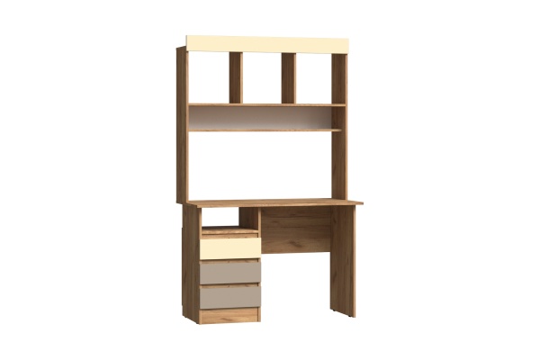 Стол письменный с надстройкой Челси Color слоновая кость / глиняный серый / дуб крафт