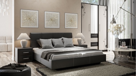 Спальный Гарнитур Элвис №1 Коричневый (Кровать+Тумбы Прикроватные-2шт+Шкаф)