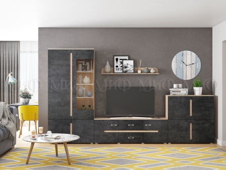 Гостиная Каролина МДФ Дуб Сонома/Бетон Темный (Ш-3600 мм x В-2060 мм x Г-424 мм)