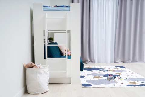 Двухъярусная кровать с диван-кроватью синий / белый