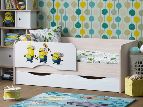 Детская Кровать Юнга-12 с Фотопечатью МДФ (сп. Место 800 х 1600 мм) /Разные Цвета